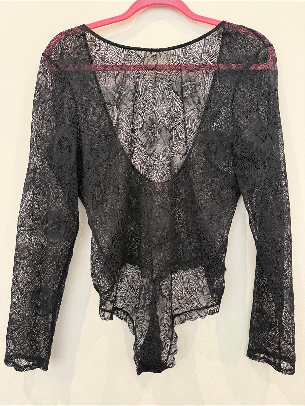 Victoria's Secret Black Sheer Lace Long-Sleeve Bodysuit